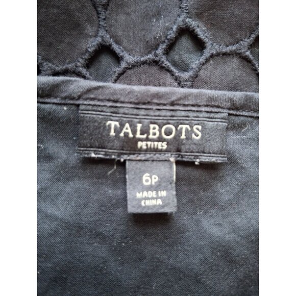 Talbots Blouse Tank Top 6P Black Sleeveless Cotton Eyelet Overlay Goth Preppy - Picture 3 of 6